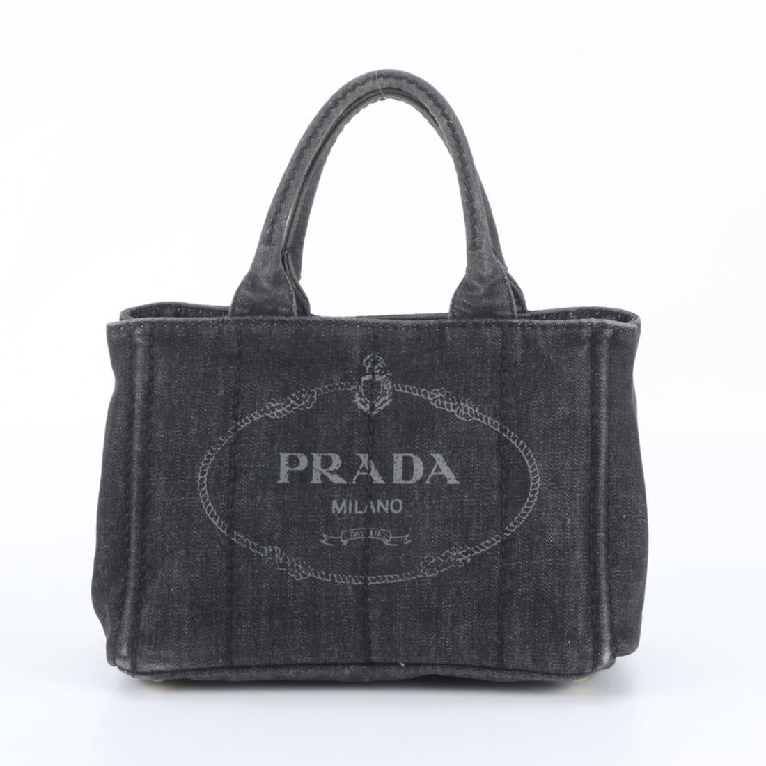 Prada Canapa Denim Tote Bag, Shoulder Handbag - Brand Name Women's: --- Catalog ---Category: SizeSize (HxWxD): 19cm x 28cm x 15cm / 7.48'' x 11.02'' x 5.9''Category: DesignType: Handbag, Shoulder bag, Tote bagColor: Dark grayGender: WomenCategory: GeneralBrand: Prada-