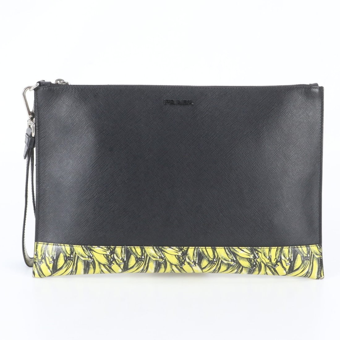 Prada Saffiano Leather Second Bag Clutch Pouch Business for Men: --- Catalog ---Category: SizeSize (HxWxD): 23cm x 35cm x 1cm / 9.05'' x 13.77'' x 0.39''Category: DesignType: Clutch bag, PouchColor: Black, YellowGender: MenMaterial: Leather Category: GeneralBrand: 
