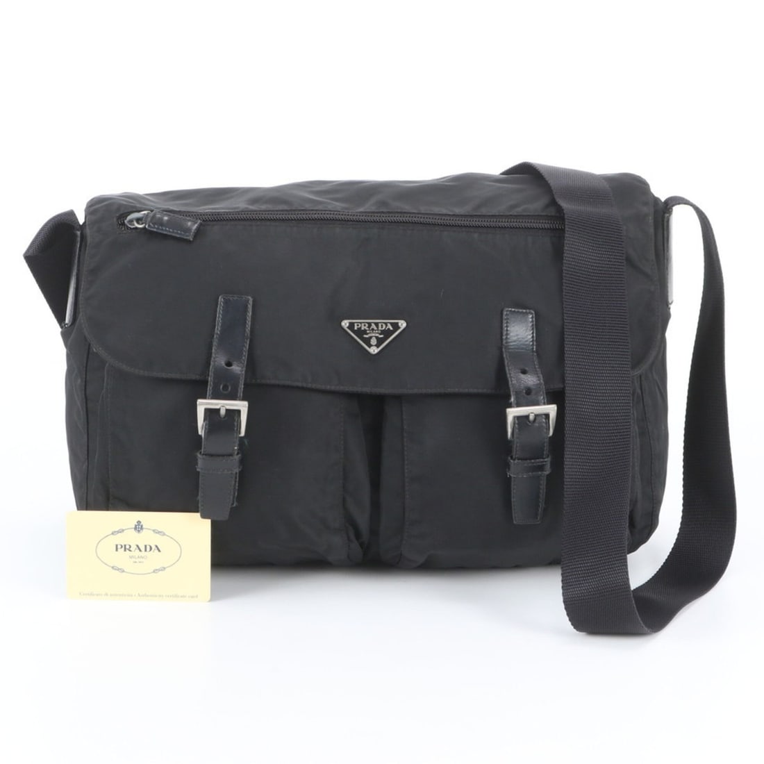 Prada Tessuto Nylon BT1738 Leather Shoulder Bag Messenger for Men (with Guarantee Card): --- Catalog ---Category: SizeSize (HxWxD): 25cm x 35cm x 12cm / 9.84'' x 13.77'' x 4.72''Category: DesignType: Messenger bag, Shoulder bagColor: BlackGender: MenMaterial: Leather , Nylon Category: Gen