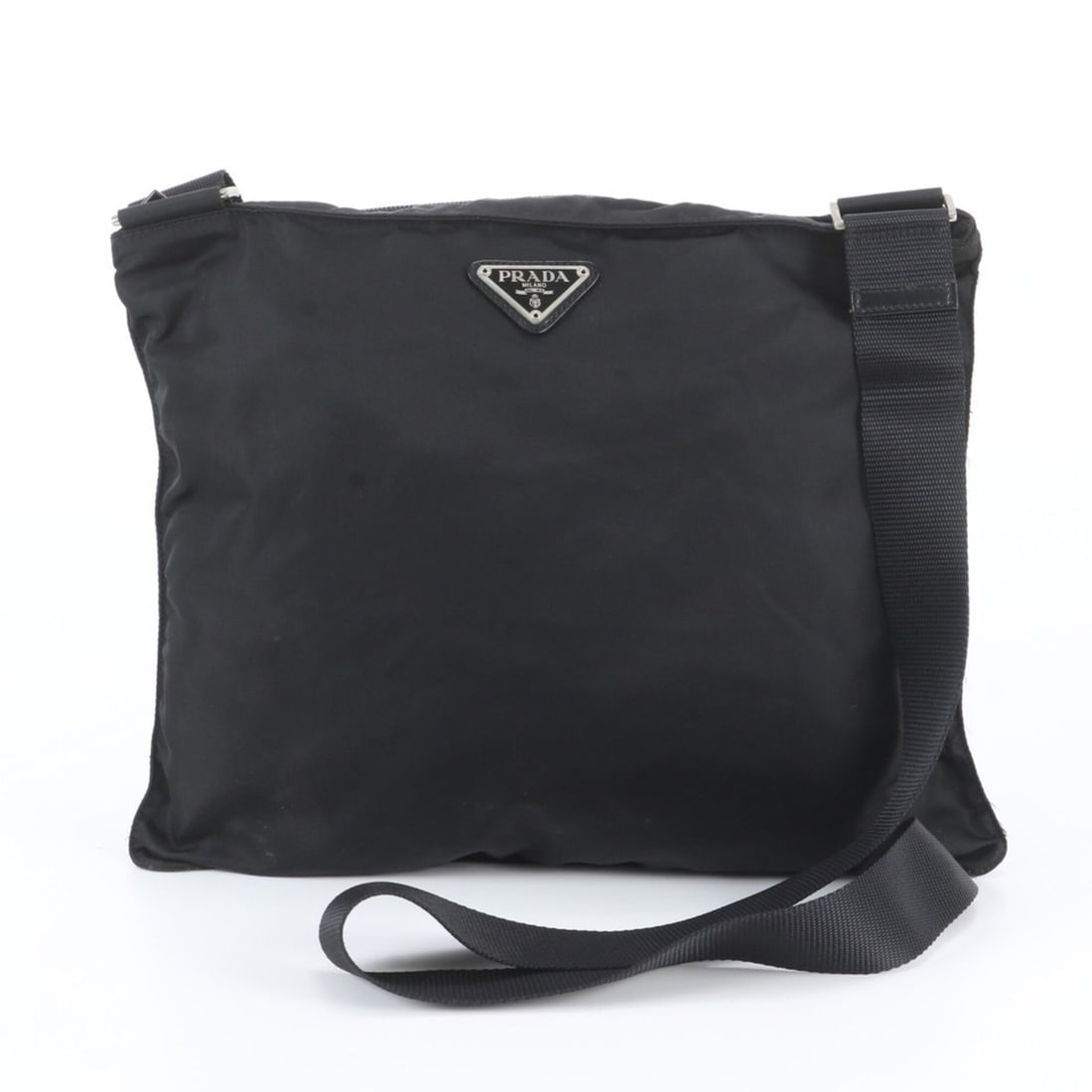Prada Tessuto Nylon Triangle Logo Leather Shoulder Bag Messenger Black Men's: --- Catalog ---Category: SizeSize (HxWxD): 27cm x 33cm x 5cm / 10.62'' x 12.99'' x 1.96''Category: DesignType: Messenger bag, Shoulder bagColor: BlackGender: MenMaterial: Leather , Nylon Category: Gen
