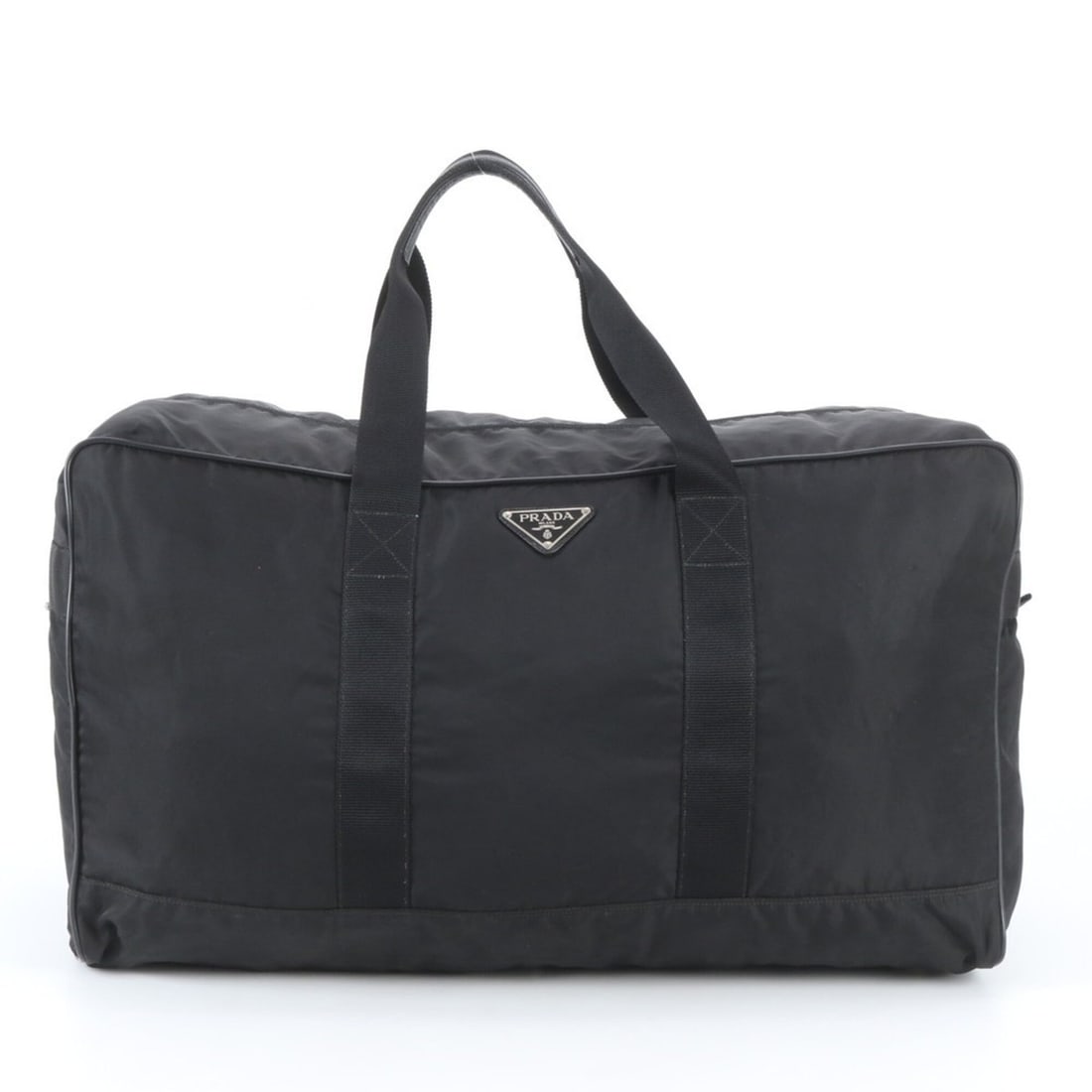 Prada Tessuto Nylon Triangle Logo Leather Boston Bag Tote Black Men's: --- Catalog ---Category: SizeSize (HxWxD): 36cm x 63cm x 31cm / 14.17'' x 24.8'' x 12.2''Category: DesignType: Boston bag, Tote bagColor: BlackGender: MenMaterial: Leather , Nylon Category: GeneralBra