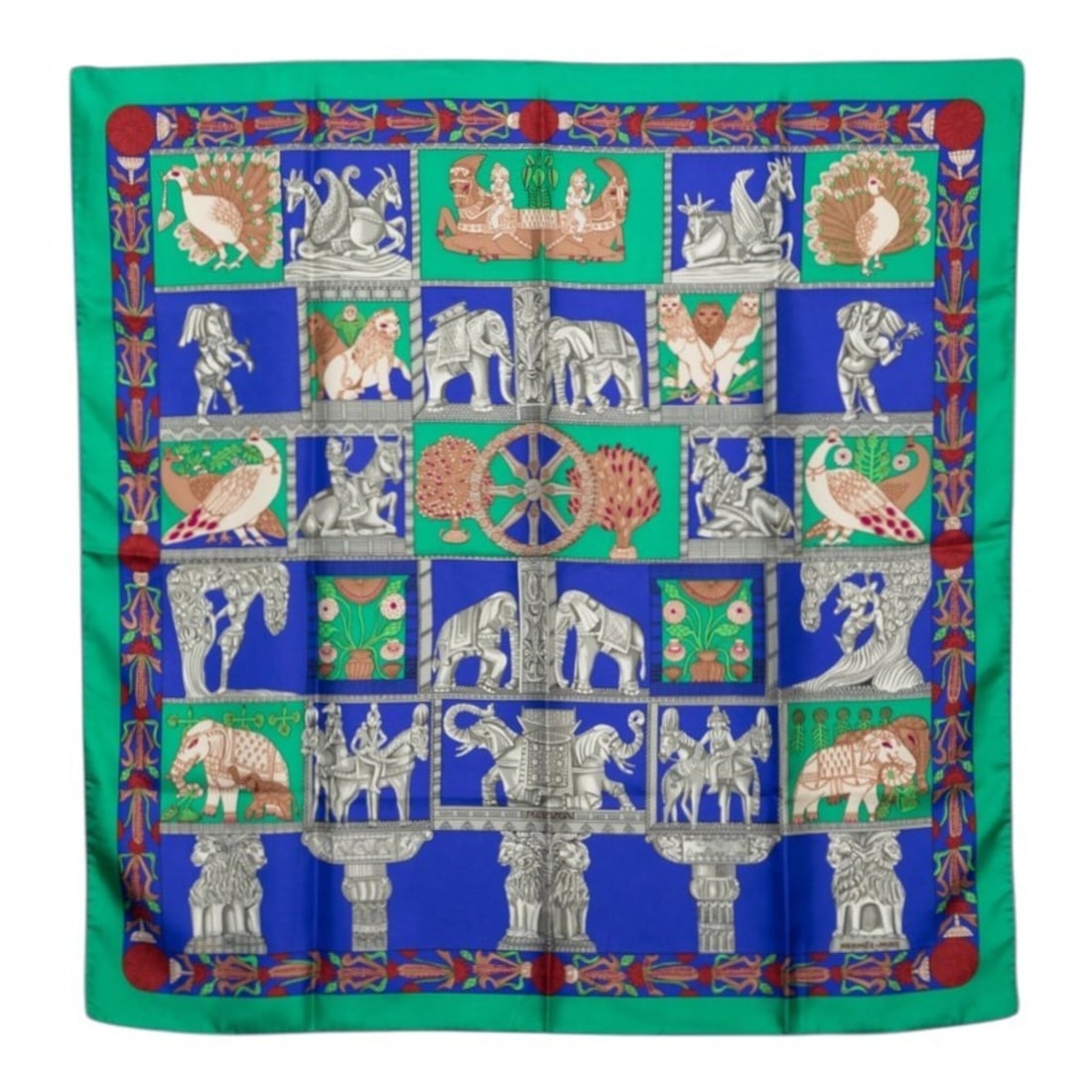 Hermes Carre 90 TORANA Tower Gate Scarf Muffler Green Multicolor Silk Women's HERMES: --- Catalog ---Category: SizeSize (LxW): 89cm x 88cm / 35.03'' x 34.64''Category: DesignType: ScarfColor: Green, Multi-colorGender: WomenMaterial: Silk Category: GeneralBrand: Hermes--- Item List ---S