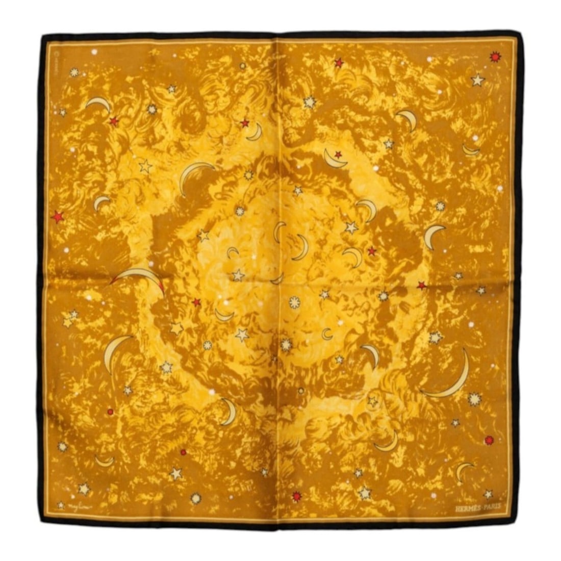 Hermes Carre 45 Petit "L'Année des Etoiles" (Age of the Stars) Scarf/Muffler,: --- Catalog ---Category: SizeSize (LxW): 43.5cm x 42.5cm / 17.12'' x 16.73''Category: DesignType: ScarfColor: Black, Brown, Multi-colorGender: WomenMaterial: Silk Category: GeneralBrand: Hermes--- Ite