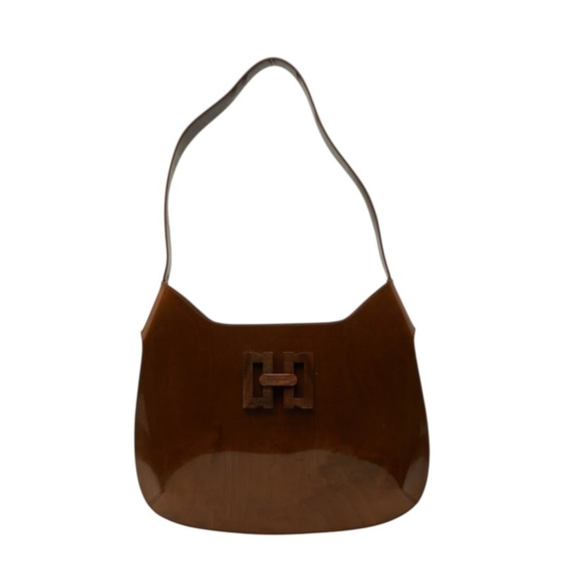 Salvatore Ferragamo Logo One-Shoulder Bag BZ-21?7723 Brown Enamel Leather Wood Women's (1 of 16)