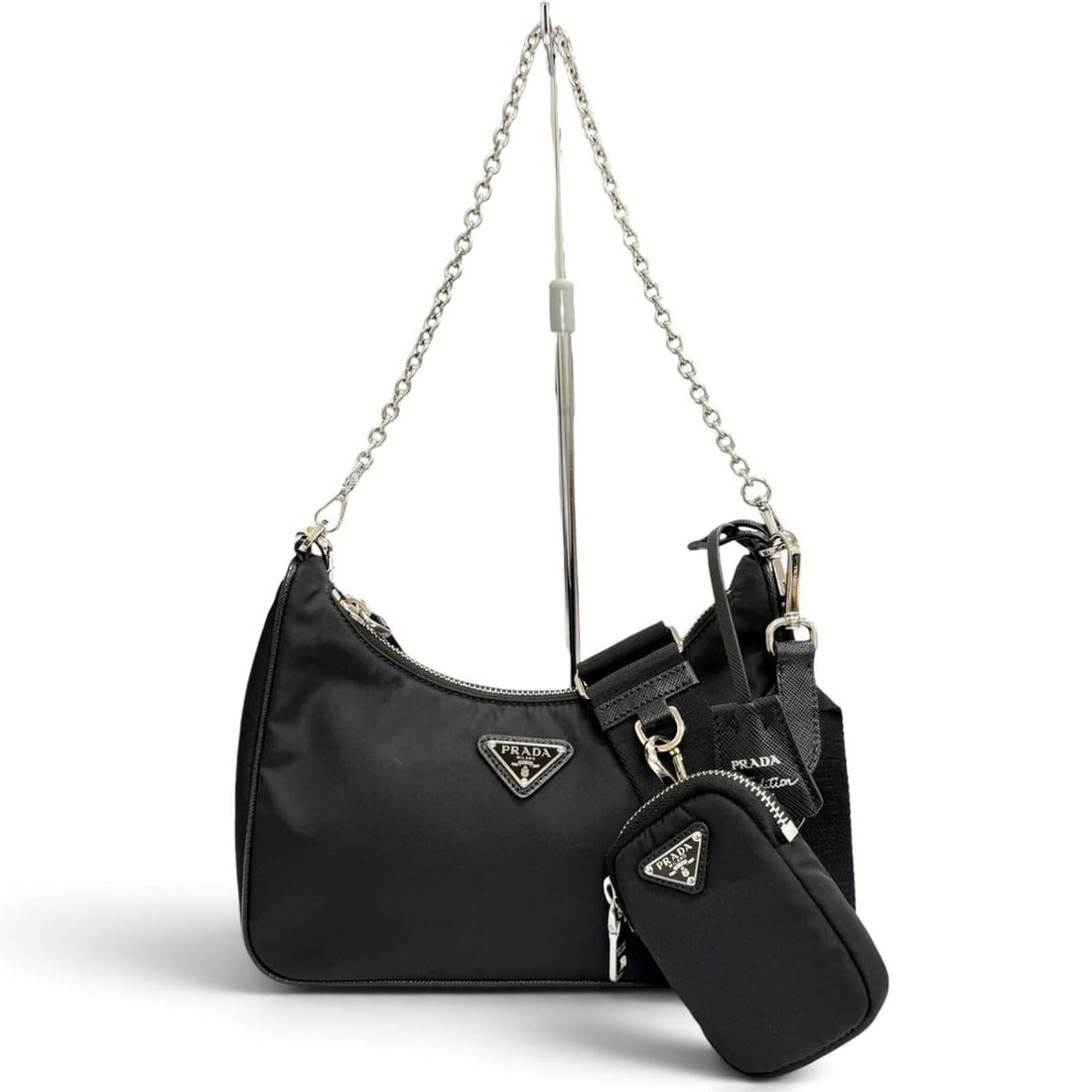 PRADA 1BH204 Re-Edition 2005 Re-Nylon Triangle Logo 2-Way Shoulder Bag with Chain Strap and Pouch, (1 of 18)