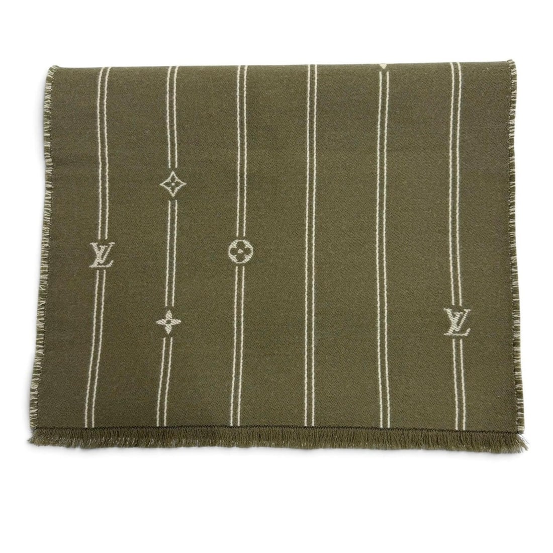 LOUIS VUITTON (Louis Vuitton) 2024 Model M90732 Monogram Stripes 100% Wool Stole Scarf Khaki Made in: --- Catalog ---Category: SizeSize (LxW): 1.69m x 34cm / 66.53'' x 13.38''Category: DesignType: StoleColor: KhakiGender: MenMaterial: Wool Category: GeneralMPN: M90732Brand: Louis VuittonCountry of
