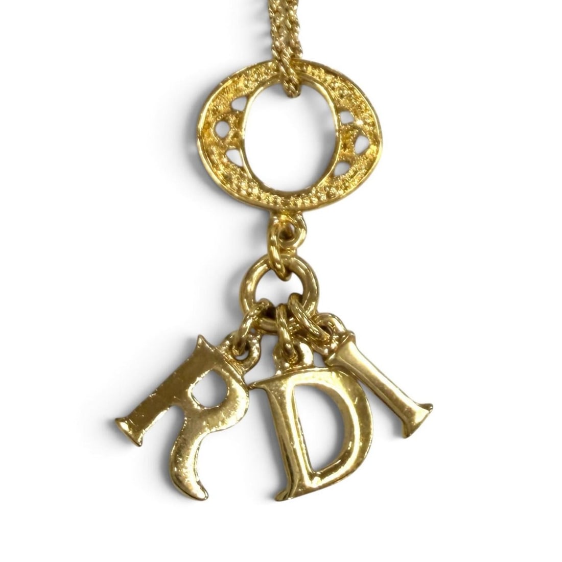 Christian Dior Vintage Logo Motif Rope Chain Necklace Pendant Gold Women's: --- Catalog ---Category: SizePendant Size: 35mm x 15mm / 1.37'' x 0.59''Neck Circumference: 39.5 cm - 44 cm / 15.55'' - 17.32''Category: DesignColor: GoldGender: WomenPendant Type: PendantNecklace
