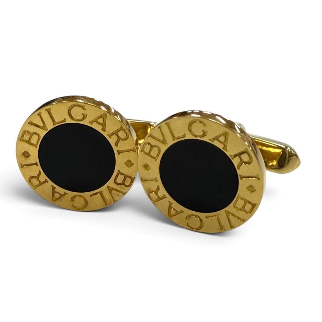 BVLGARI Bulgari 750 (YG) Onyx Cufflinks, Yellow Gold, Black, Weight 10.54g, Men's, with Box (1 of 19)