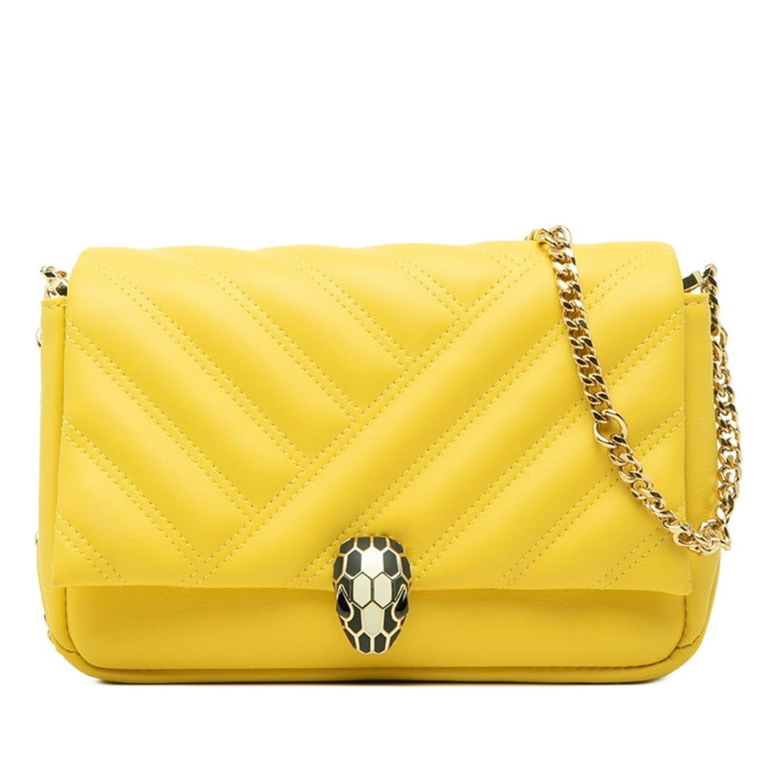 BVLGARI Serpenti Cabochon Crossbody Chain Shoulder Bag, Yellow Leather, Women's: --- Catalog ---Category: SizeSize (HxWxD): 12.5cm x 17cm x 5.5cm / 4.92'' x 6.69'' x 2.16''Category: DesignType: Shoulder bagColor: YellowGender: WomenMaterial: Leather Category: GeneralBrand: Bvlgari