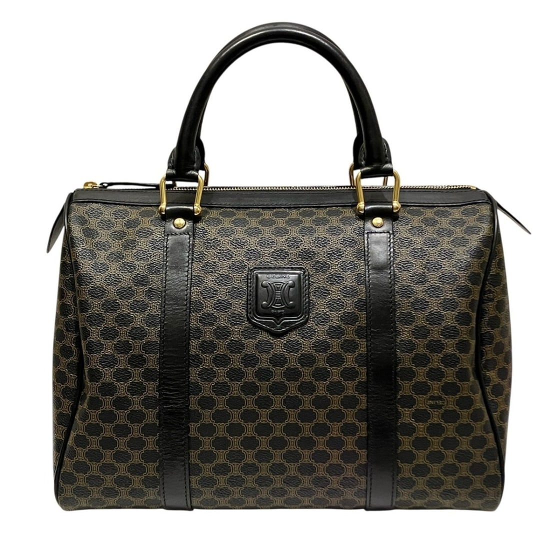 Celine handbag, Macadam pattern, leather.: --- Catalog ---Category: SizeSize (HxWxD): 22cm x 30cm x 17cm / 8.66'' x 11.81'' x 6.69''Handle Length: 30cm / 11.81''Category: DesignType: HandbagColor: Black, BrownGender: WomenMaterial: PVC , Leath