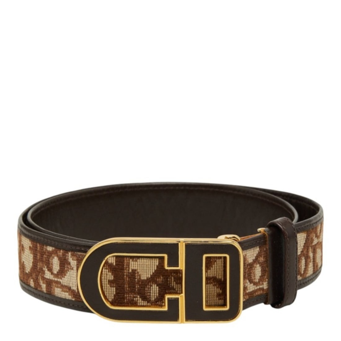Christian Dior Dior Trotter Belt Brown Leather Canvas Women's: --- Catalog ---Category: SizeWidth: 3cm / 1.18''Length: 87.2cm / 34.33''Category: DesignType: Standard beltColor: BrownGender: WomenMaterial (Strap): Leather , Canvas Category: GeneralBrand: Christian
