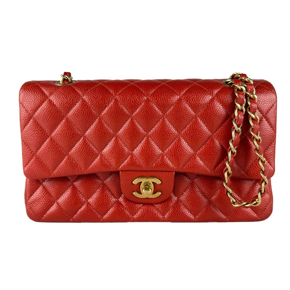 Chanel CHANEL Shoulder Bag Double Flap Matelassé Caviar Leather Orange Red Gold Women's z10789: --- Catalog ---Category: SizeSize (HxWxD): 15cm x 25cm x 6cm / 5.9'' x 9.84'' x 2.36''Category: DesignType: Shoulder bagColor: Orange redGender: WomenMaterial: Grained Calfskin Category: GeneralBrand: