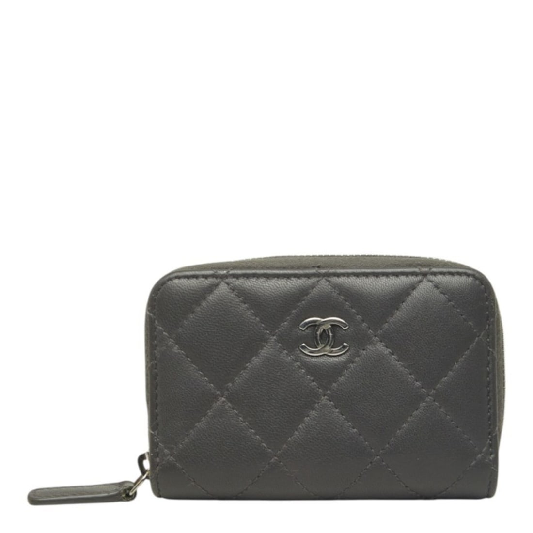 Chanel Matelassé Coco Mark Wallet/Coin Purse, Gray Lambskin, Women's CHANEL: --- Catalog ---Category: SizeSize (HxWxD): 7.5cm x 10.5cm x 2cm / 2.95'' x 4.13'' x 0.78''Category: DesignType: Coin purse/coin caseColor: GrayGender: WomenMaterial: Leather Category: GeneralBrand: