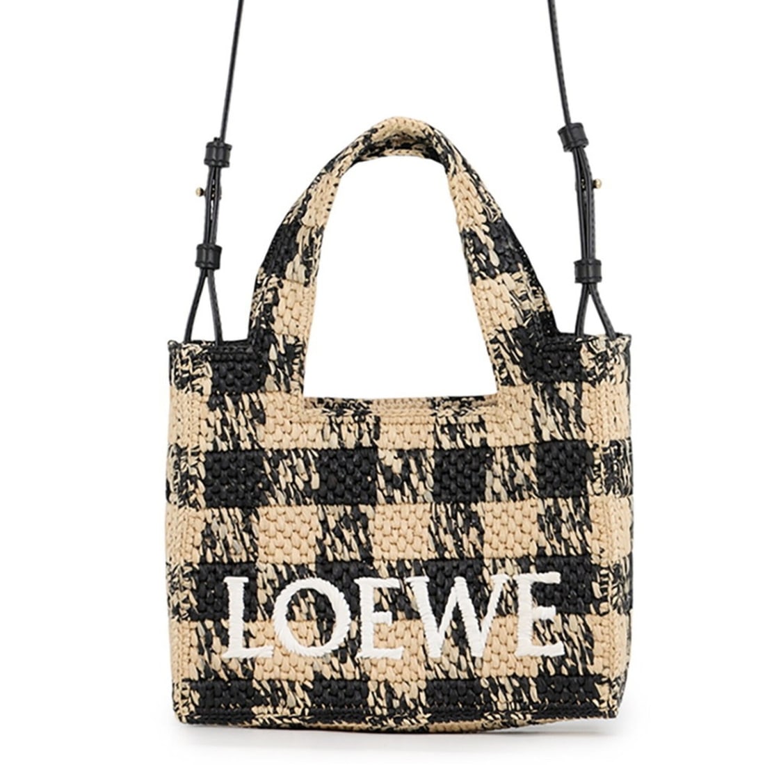 Loewe Font Tote Mini Raffia Handbag ALF1V46X10 LOEWE 2-way Shoulder Bag Black Women's: --- Catalog ---Category: SizeSize (HxWxD): 13.5cm x 19.5cm x 7cm / 5.31'' x 7.67'' x 2.75''Category: DesignType: HandbagColor: BlackGender: WomenMaterial: Raffia , Leather Category: GeneralMPN:
