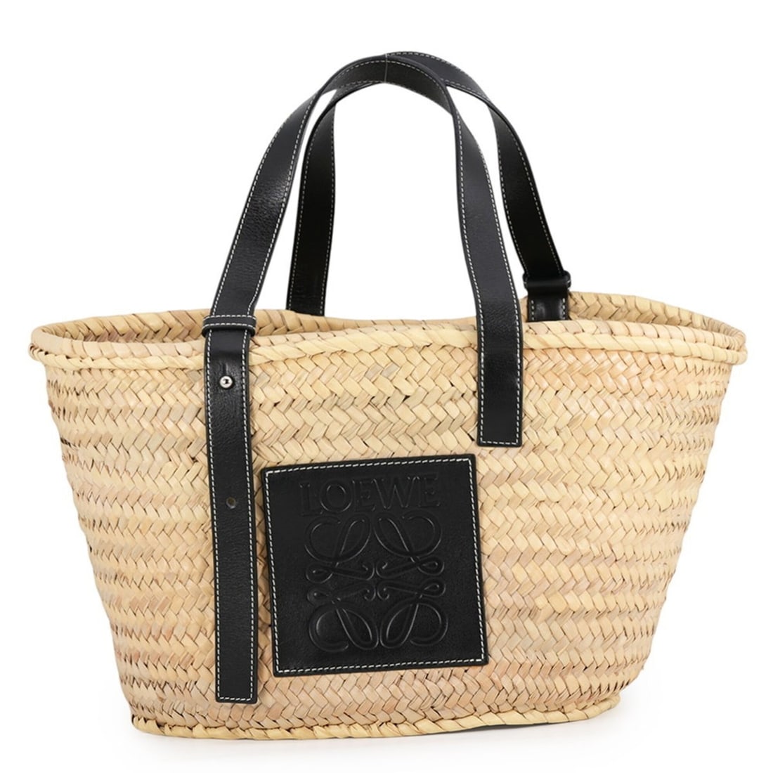 Loewe Anagram Large Raffia Tote Bag, Black Basket Handbag: --- Catalog ---Category: SizeSize (HxWxD): 24.5cm x 44cm x 19.5cm / 9.64'' x 17.32'' x 7.67''Category: DesignType: Basket, Handbag, Tote bagColor: BlackGender: WomenMaterial: Raffia , Leather Category