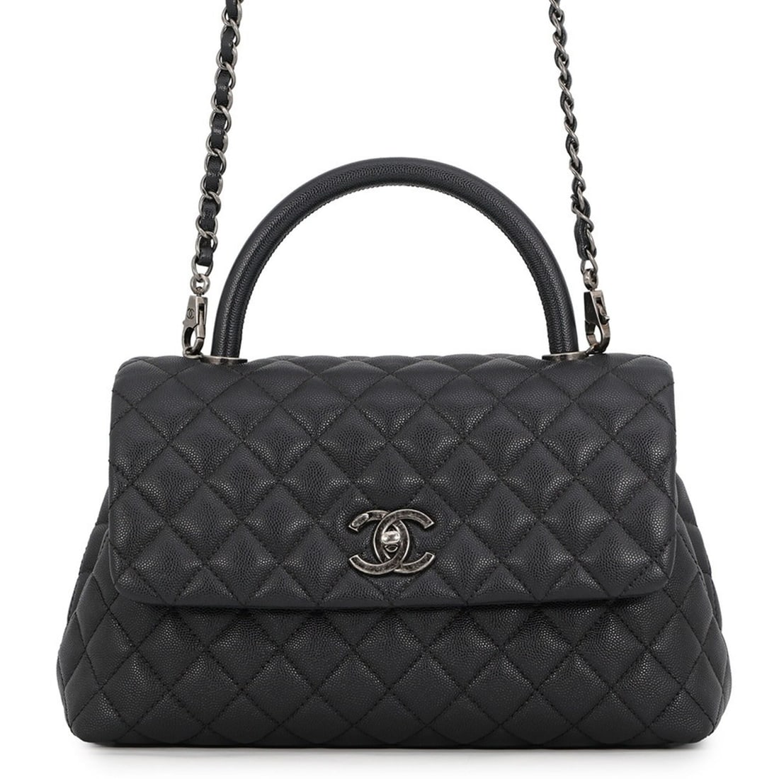 Chanel Matelassé Handbag, Coco Mark, Handle, Flap, Caviar Skin, A92991, CHANEL 2-way Shoulder Bag,: --- Catalog ---Category: SizeSize (HxWxD): 16.5cm x 30cm x 11.5cm / 6.49'' x 11.81'' x 4.52''Category: DesignType: HandbagColor: BlackGender: WomenMaterial: Grained Calfskin Hardware Color: Matte silv