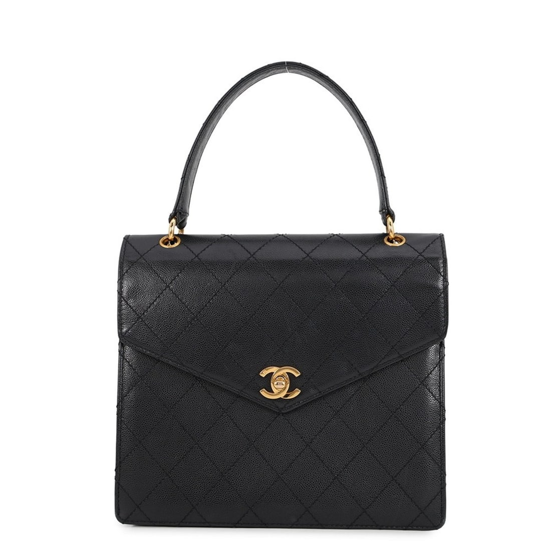 Chanel handbag, Matelassé, Coco Mark, V-flap, caviar leather, black.: --- Catalog ---Category: SizeSize (HxWxD): 20.5cm x 23.5cm x 8.5cm / 8.07'' x 9.25'' x 3.34''Category: DesignType: HandbagColor: BlackGender: WomenMaterial: Grained Calfskin Hardware Color: GoldCatego
