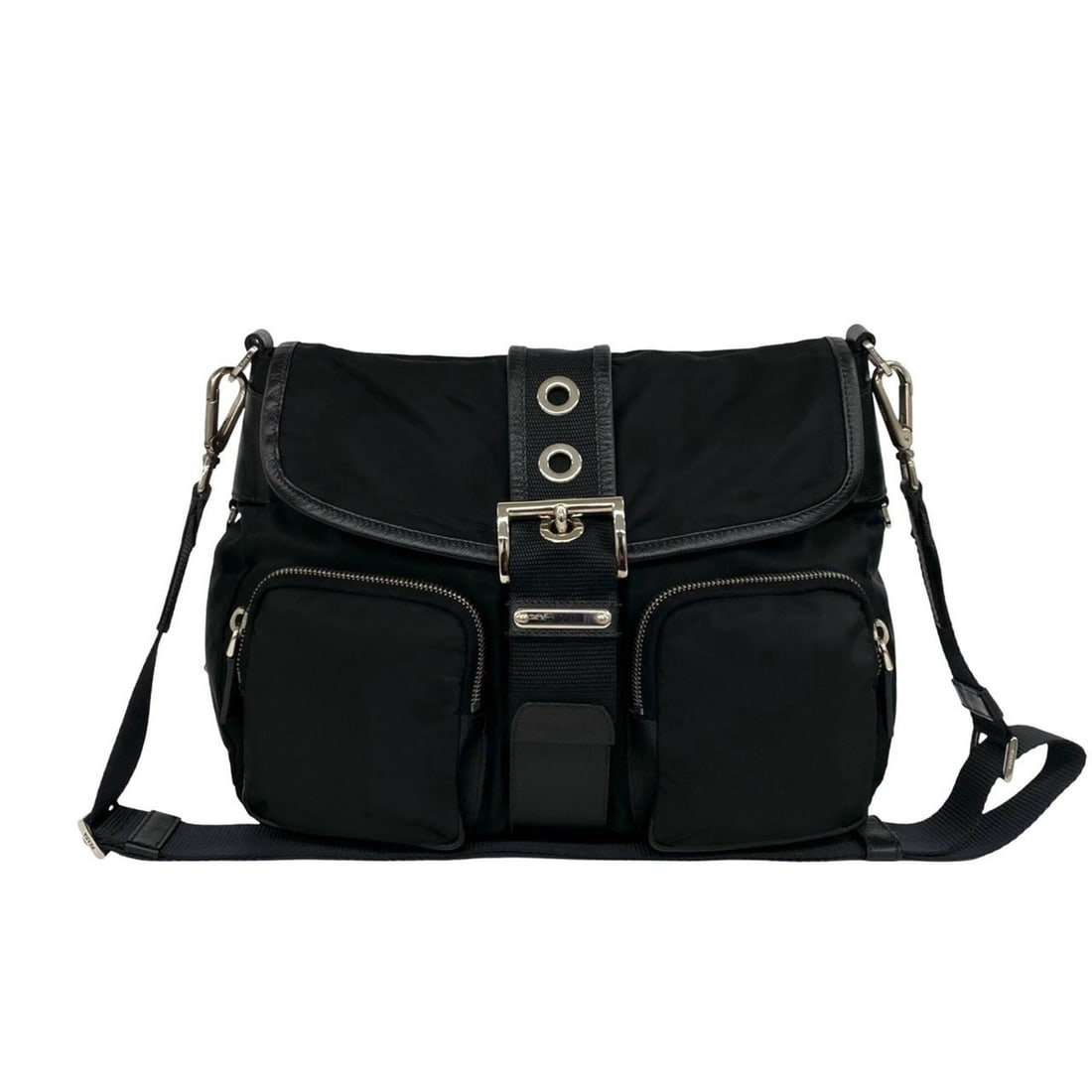 PRADA Prada Triangle Logo Hardware Tessuto Nylon Saffiano Leather Genuine Shoulder Bag Tote Black (1 of 10)