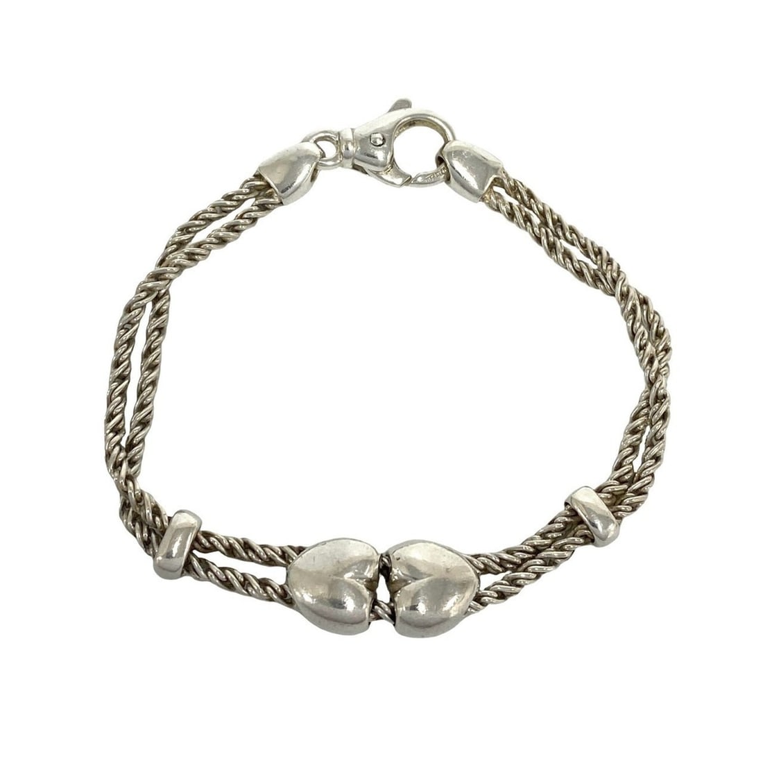 TIFFANY&Co. Tiffany Vintage Double Rope Heart Bracelet, Sterling Silver 925, Accessory, Silver, Item: --- Catalog ---Category: SizeLength: 18cm / 7.08''Category: DesignType: Charm braceletColor: SilverGender: WomenMaterial: Silver 925Category: GeneralBrand: Tiffany--- Item List ---Section: ConditionRa