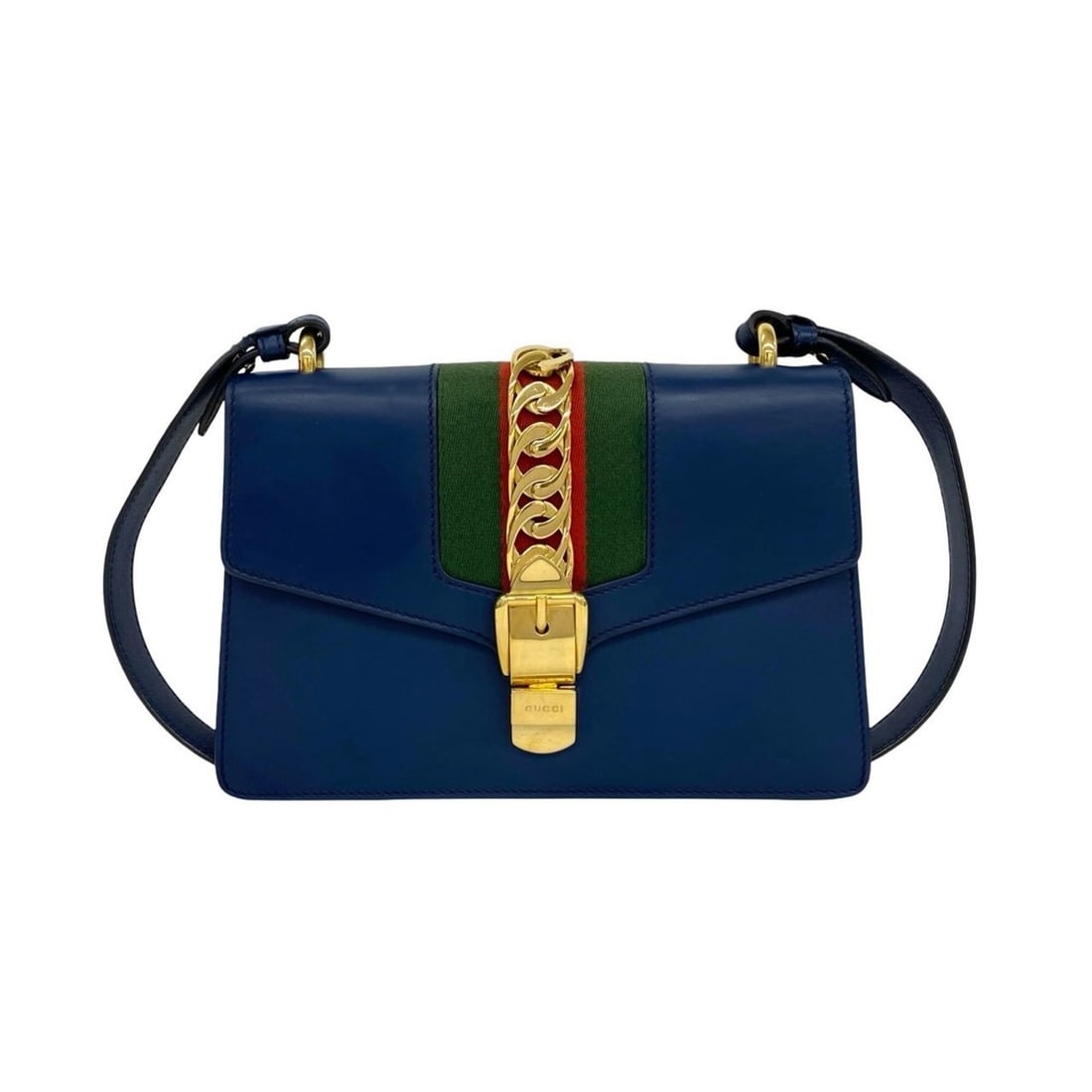 GUCCI Sylvie Sherry Line Leather 2-way Shoulder Bag/Pouch/Sacoche, Navy Blue, 17688: --- Catalog ---Category: SizeSize (HxWxD): 16.5cm x 25.5cm x 6.5cm / 6.49'' x 10.03'' x 2.55''Category: DesignType: Pochette, Shoulder bagColor: Green, Navy, Red colorGender: WomenMaterial: Leather