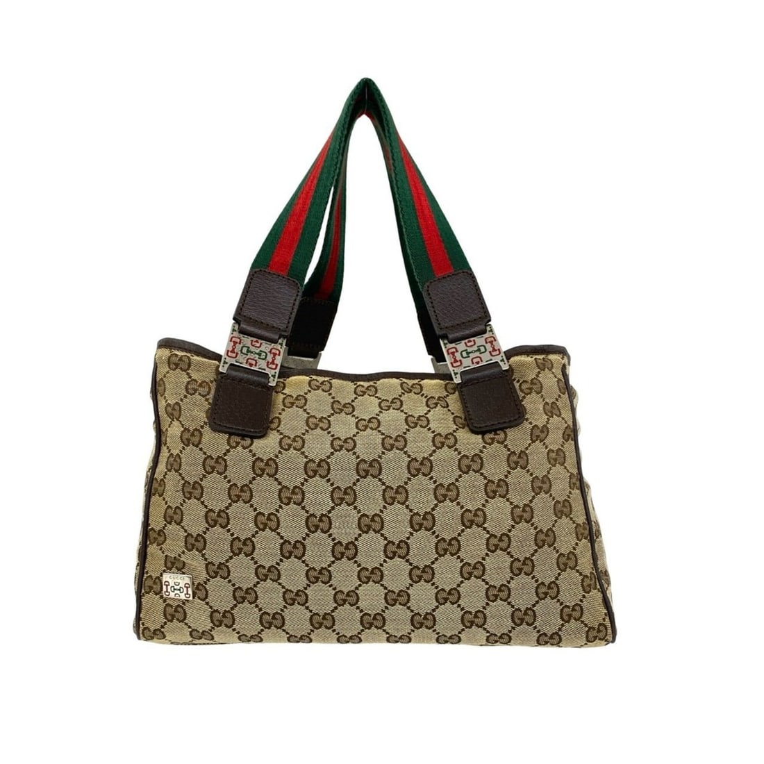 GUCCI Sherry Line GG Logo Pattern Canvas Leather Genuine Handbag Tote Bag Brown 31282: --- Catalog ---Category: SizeSize (HxWxD): 19.5cm x 29.5cm x 11.5cm / 7.67'' x 11.61'' x 4.52''Category: DesignType: Handbag, Tote bagColor: Brown, Green, Red colorGender: WomenMaterial: Canvas , Leat