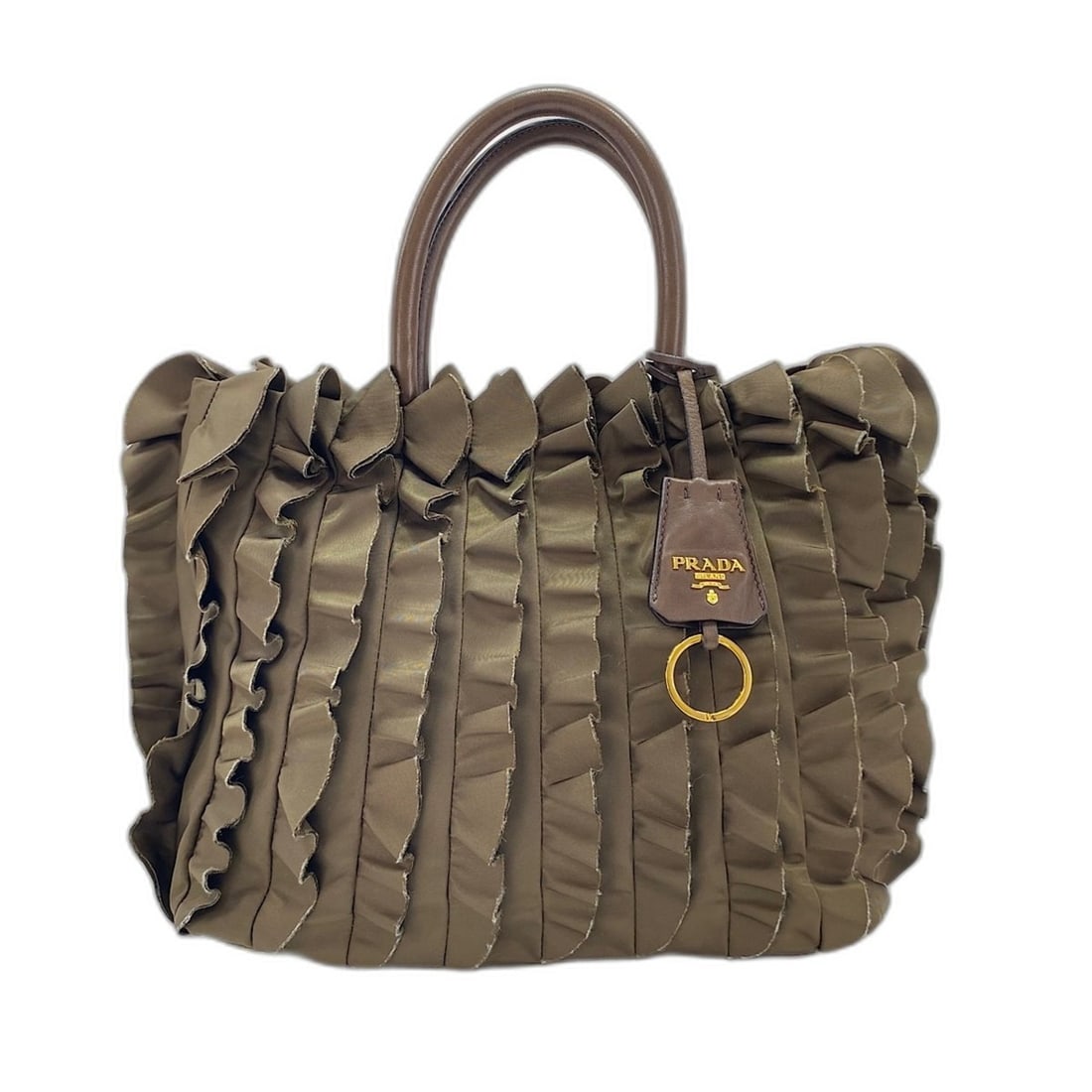 PRADA Frill Handbag Brown - 2
