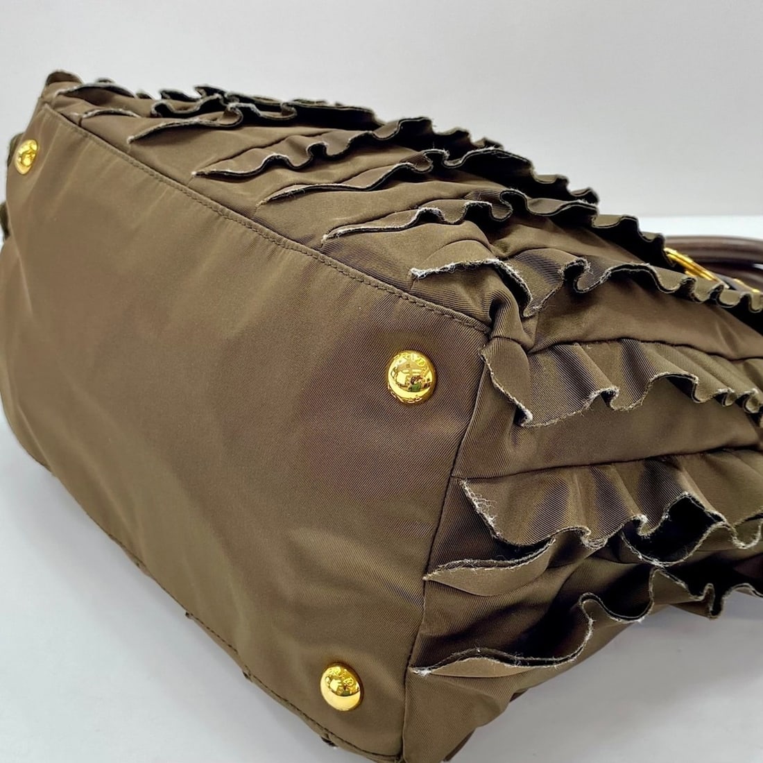 PRADA Frill Handbag Brown - 7
