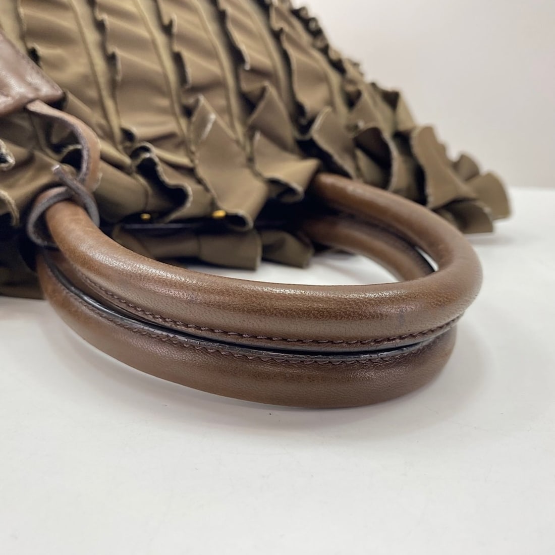 PRADA Frill Handbag Brown - 9