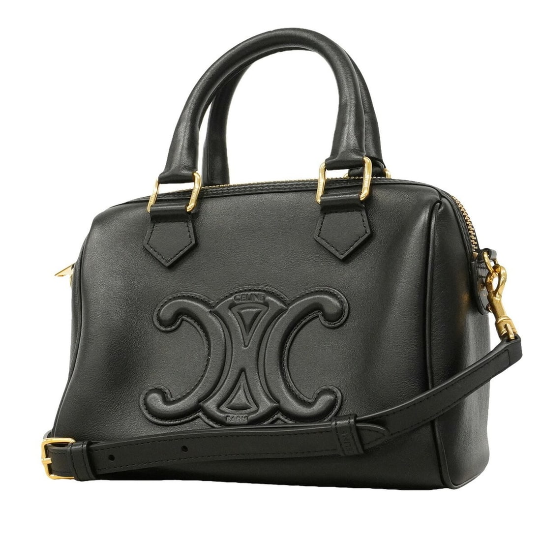 Celine Triomphe Leather Handbag, Black, 2-way Bag for Women, P3400338: --- Catalog ---Category: SizeSize (HxWxD): 16cm x 20.5cm x 10cm / 6.29'' x 8.07'' x 3.93''Category: DesignType: HandbagColor: BlackGender: WomenMaterial: Leather Hardware Color: GoldCategory: GeneralB