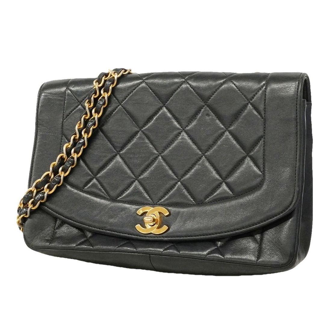 Chanel Diana Chain Shoulder Bag, Lambskin, Black, Women's, P3393742: --- Catalog ---Category: SizeSize (HxWxD): 17cm x 24cm x 6.5cm / 6.69'' x 9.44'' x 2.55''Category: DesignType: Shoulder bagColor: BlackGender: WomenMaterial: Leather Hardware Color: GoldLeather/Fur Ty