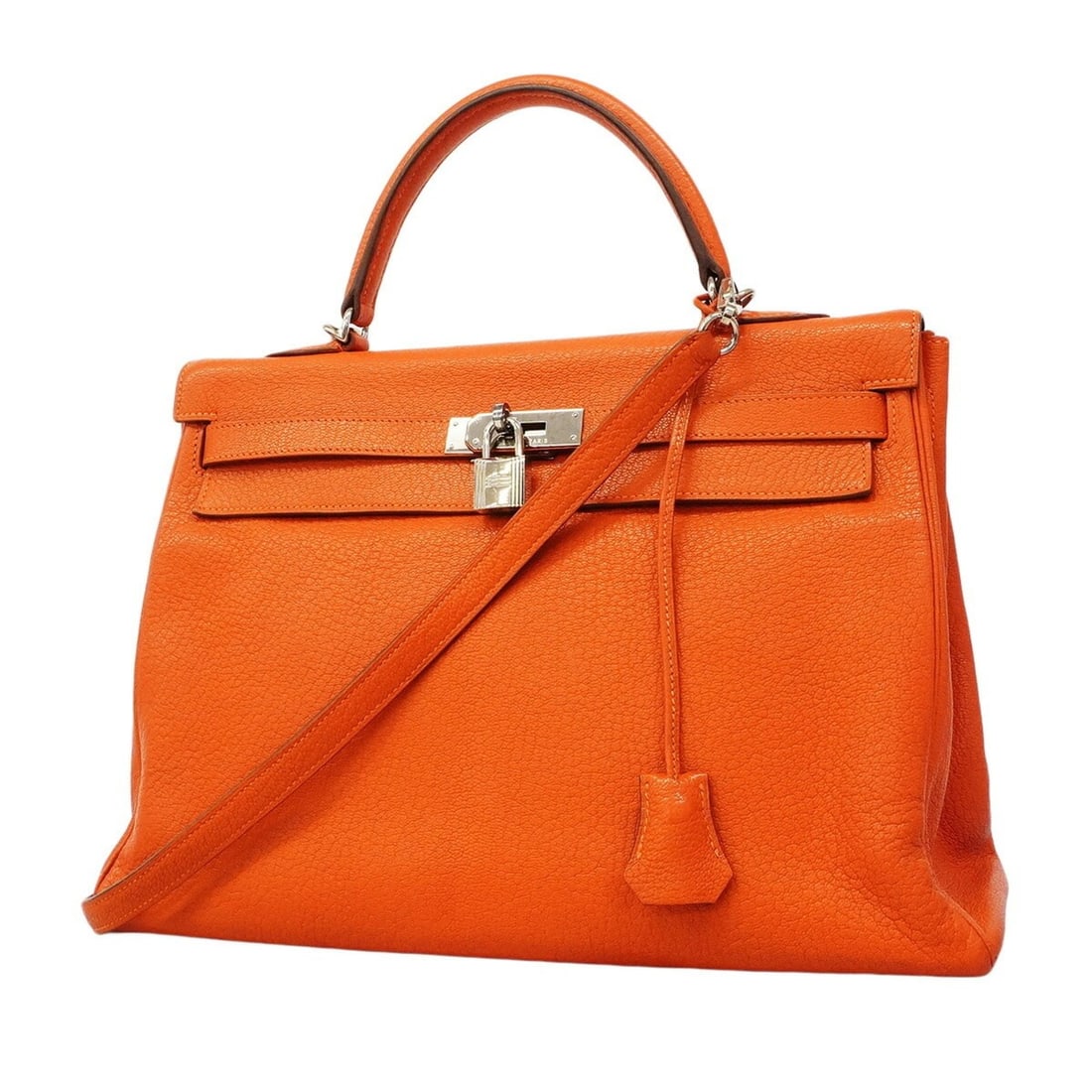 Hermes Kelly 35 Handbag, Chevre Leather, Orange, ?M Stamp, 2-way Bag, Women's, OP012781: --- Catalog ---Category: SizeSize (HxWxD): 27cm x 35cm x 13cm / 10.62'' x 13.77'' x 5.11''Category: DesignType: HandbagColor: OrangeGender: WomenMaterial: Chevre leather Hardware Color: SilverCategory