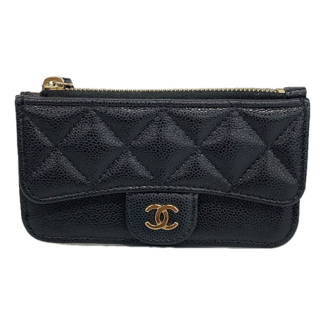 Chanel Matelassé Caviar Leather Wallet/Coin Case, Black/Champagne, Women's: --- Catalog ---Category: SizeSize (HxWxD): 7cm x 13cm x 2cm / 2.75'' x 5.11'' x 0.78''Category: DesignType: Coin purse/coin caseColor: BlackGender: WomenMaterial: Grained Calfskin Category: GeneralBra