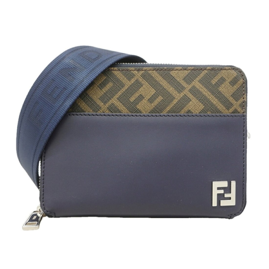 Fendi Zucca Leather Shoulder Bag, Navy/Khaki, Men's: --- Catalog ---Category: SizeSize (HxWxD): 13cm x 17cm x 6cm / 5.11'' x 6.69'' x 2.36''Category: DesignType: Shoulder bagColor: Khaki, NavyGender: MenMaterial: PVC , Leather Hardware Color: SilverCate