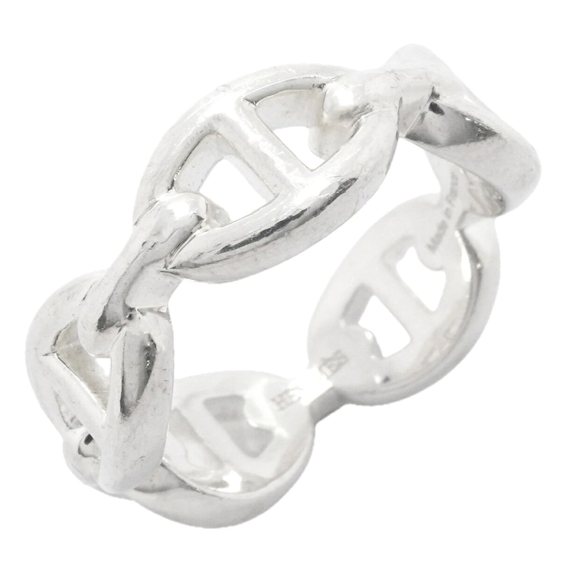 Hermes Enchainée Chaine d'Ancre Ring, Sterling Silver 925, Size 53, Women's: --- Catalog ---Category: SizeUS Size: 6.5Brand Size: 53Category: DesignType: Band ringGender: WomenMaterial: Silver 925Category: GeneralBrand: Hermes--- Item List ---Section: ConditionRanking: Rank B 