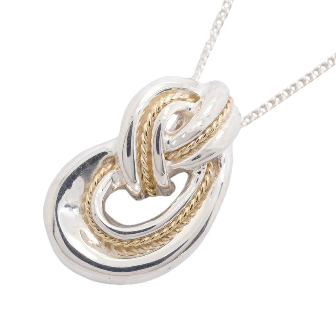 Tiffany & Co. Twist Knot Rope Necklace, 18K Yellow Gold (KYG), Sterling Silver 925, Women's: --- Catalog ---Category: SizePendant Size: 18.8mm x 11.7mm / 0.74'' x 0.46''Neck Circumference: 46.5 cm / 18.3''Category: DesignGender: WomenMaterial: Silver 925, Yellow gold (18K)Necklace Type: Neckl