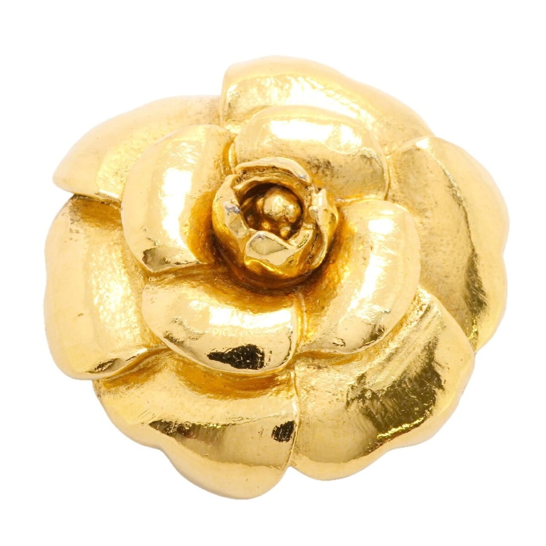 Chanel Camellia Brooch, Gold Plated, Women's: --- Catalog ---Category: SizeSize (HxWxD): 4.56cm x 4.63cm / 1.79'' x 1.82''Category: DesignType: BroochColor: GoldGender: WomenMaterial: Gold platingCategory: GeneralBrand: Chanel--- Item List ---Sec