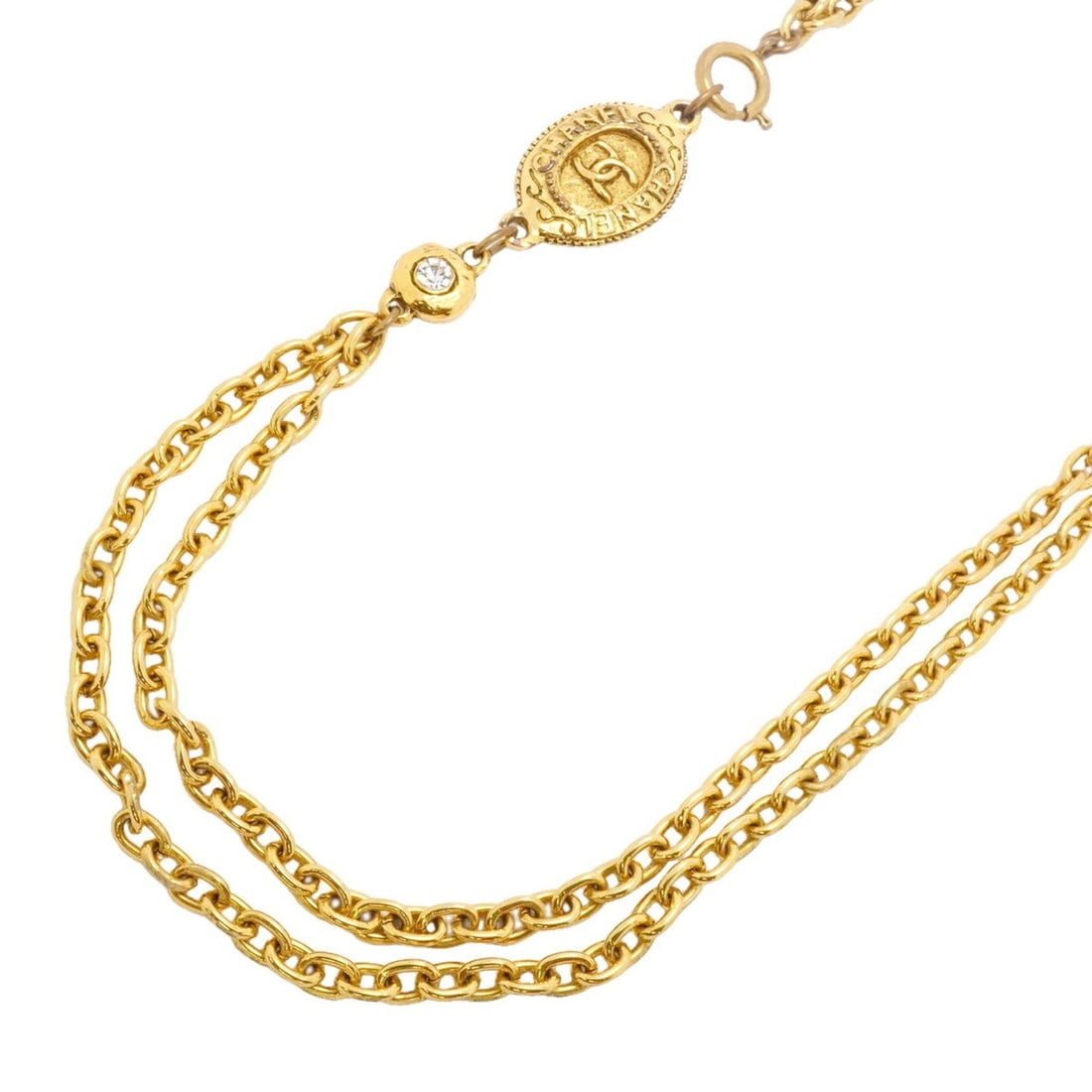 Chanel necklace, Coco Mark, GP plated, rhinestone, gold, women's.: --- Catalog ---Category: SizeNeck Circumference: 100 cm / 39.36''Category: DesignColor: GoldGender: WomenMaterial: Gold plating, RhinestoneNecklace Type: NecklaceCategory: GeneralBrand: Chanel--- Item