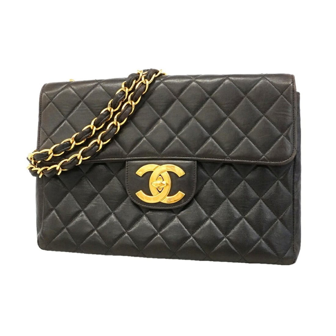Chanel Shoulder Bag, Large Matelassé, Double Chain, Lambskin, Black, Women's: --- Catalog ---Category: SizeSize (HxWxD): 22cm x 31cm x 8.5cm / 8.66'' x 12.2'' x 3.34''Category: DesignType: Shoulder bagColor: BlackGender: WomenMaterial: Leather Hardware Color: GoldLeather/Fur Ty