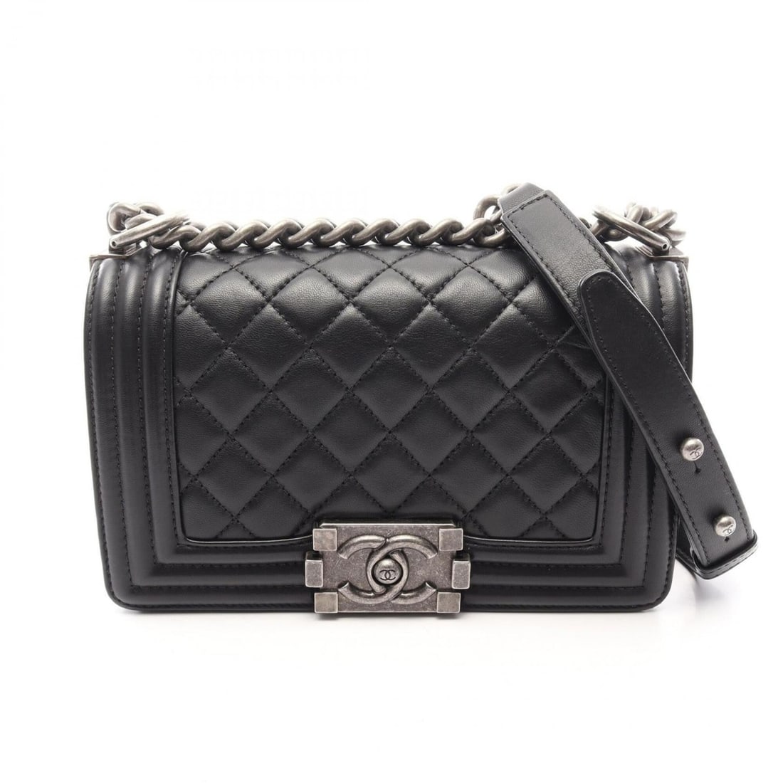 Chanel Boy Small Shoulder Bag/Handbag, Lambskin Leather, Women's, Black: --- Catalog ---Category: SizeSize (HxWxD): 12cm x 20cm x 6cm / 4.72'' x 7.87'' x 2.36''Category: DesignType: Handbag, Shoulder bagColor: BlackGender: WomenMaterial: Leather Leather/Fur Type: LambskinC