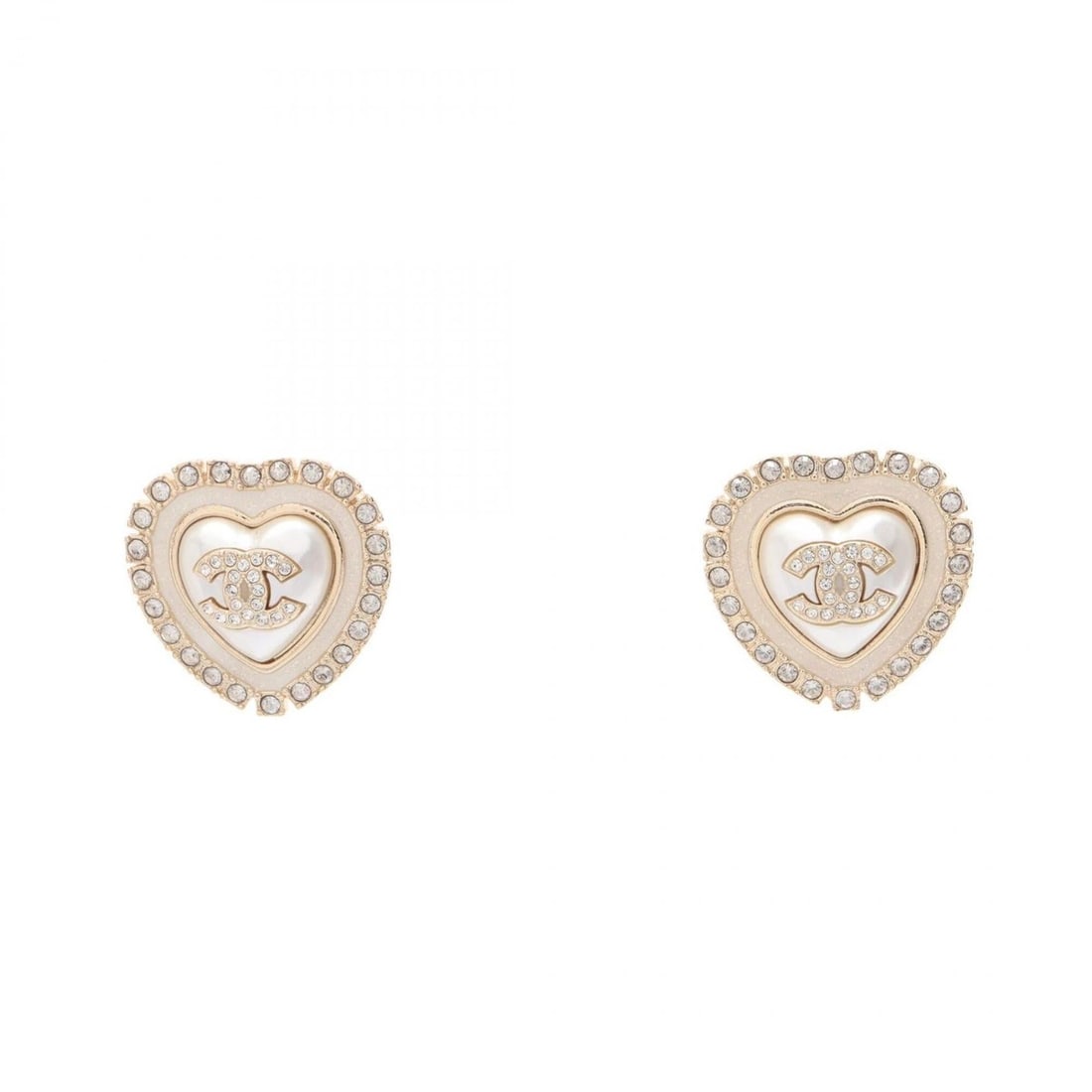 Chanel Coco Mark Heart Earrings, Gold Plated (GP), Faux Pearl, Rhinestone, Women's, Gold, White,: --- Catalog ---Category: SizeSize (HxWxD): 21.00mm x 22.00mm / 0.83'' x 0.87''Category: DesignType: Stud earringsColor: Clear, Gold, WhiteStone: RhinestoneGender: WomenMaterial: Gold platingCategory: 