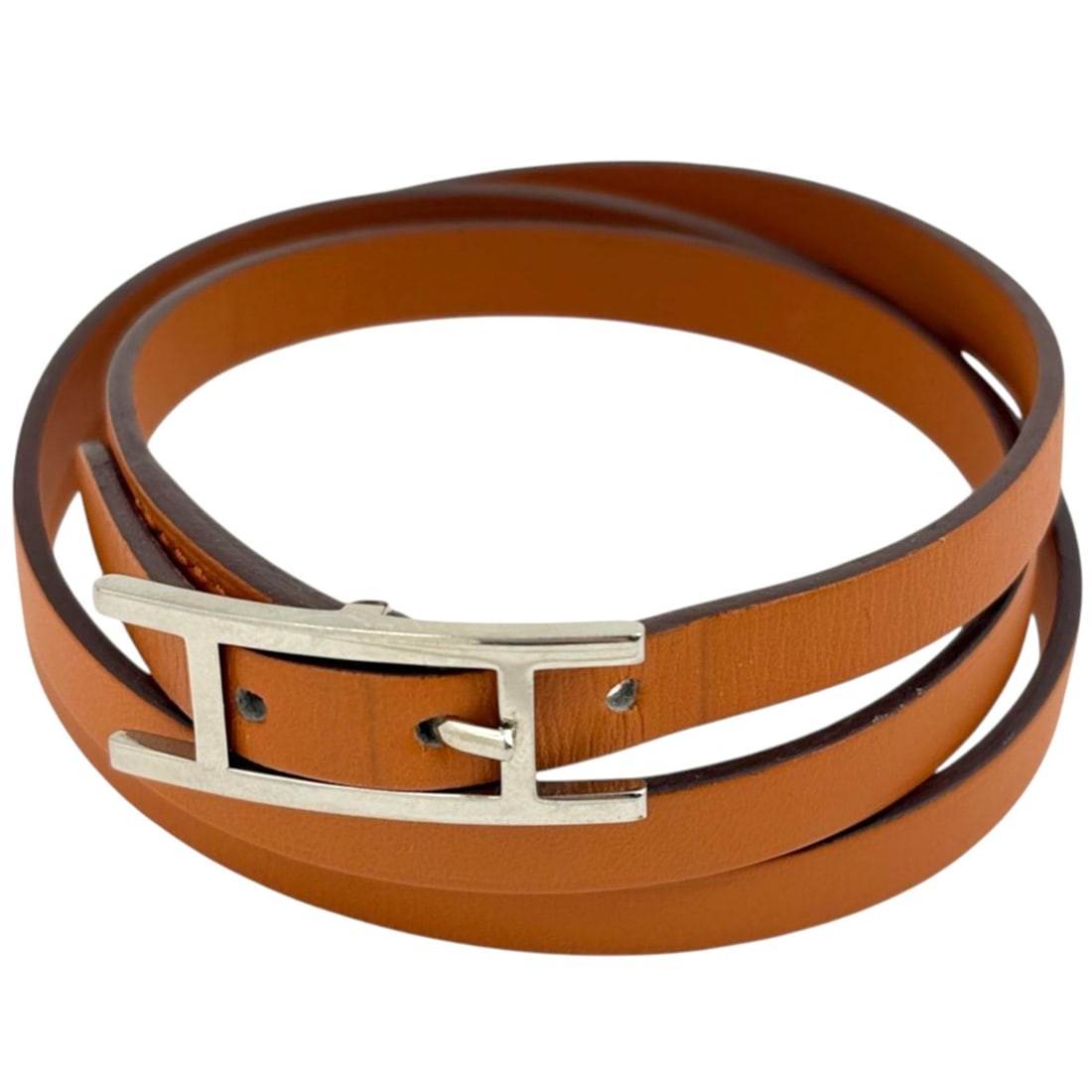 Hermes Api 3 Bracelet, Triple Strand Leather, Silver Plated, Orange Silver, Women's (1 of 15)