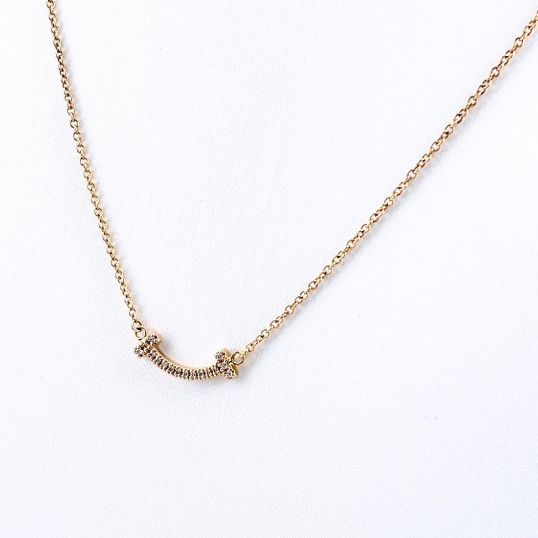 Tiffany & Co. T Smile PG Pink Gold Pendant Necklace with Small Diamonds (750) - Women's