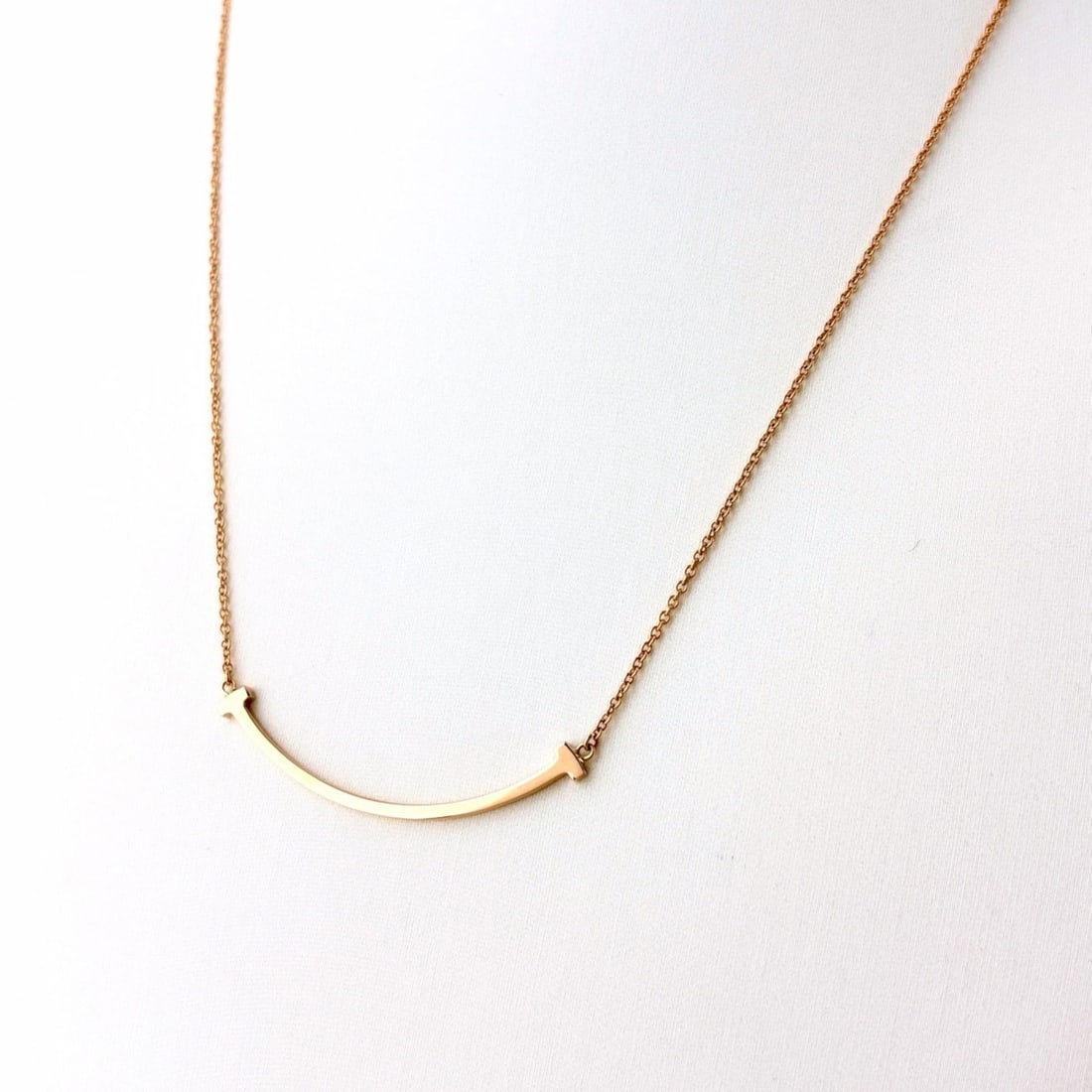 Tiffany & Co. T Smile Small PG Pink Gold Pendant Necklace 750 Women's