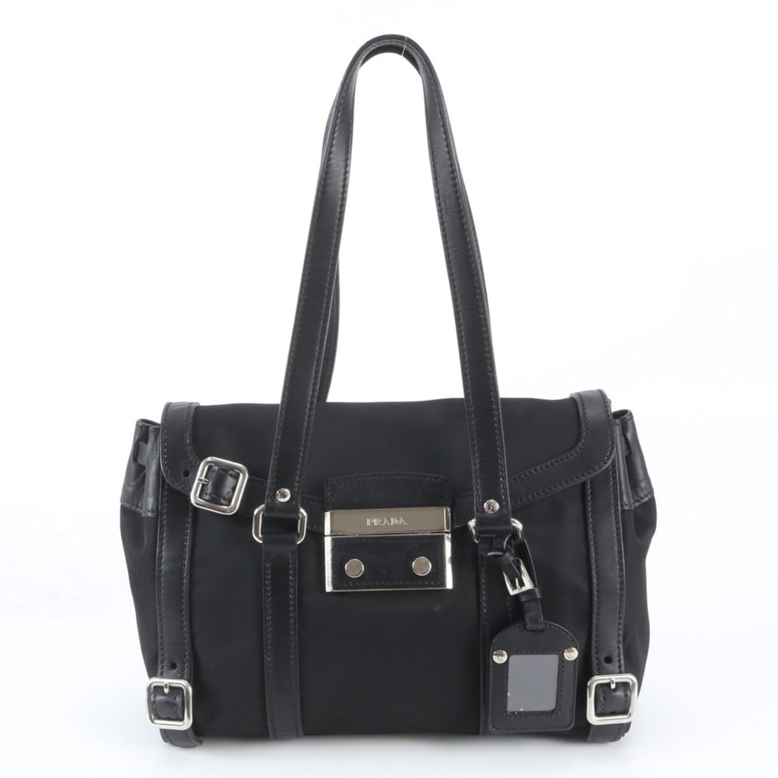 Prada Tessuto Nylon Triangle Logo Leather Shoulder Bag Handbag Black Women's: --- Catalog ---Category: SizeSize (HxWxD): 25cm x 31cm x 10cm / 9.84'' x 12.2'' x 3.93''Category: DesignType: Handbag, Shoulder bagColor: BlackGender: WomenMaterial: Leather , Nylon Category: GeneralB