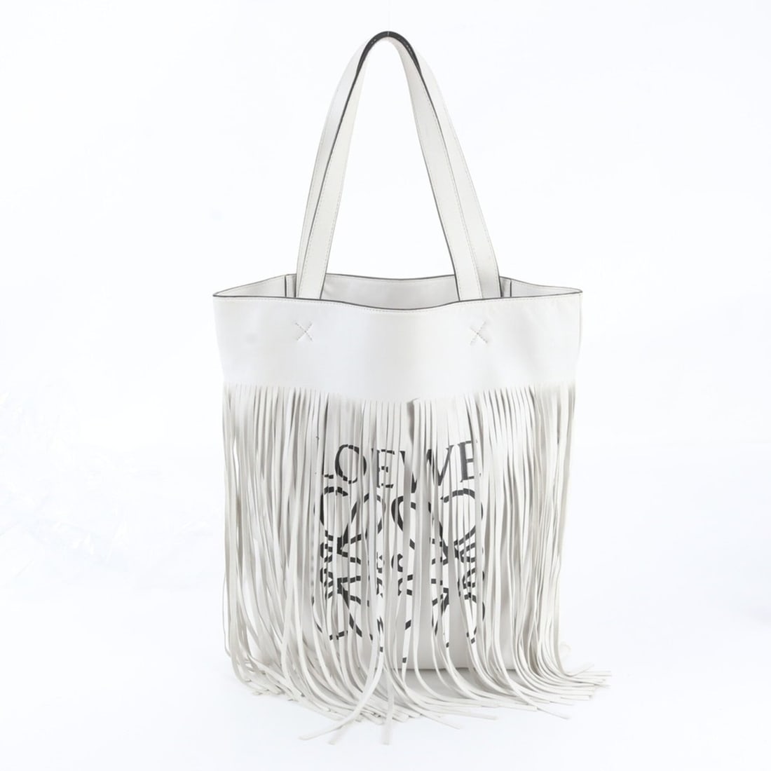Loewe Vertical Anagram Fringe Leather Tote Bag Shoulder Handbag for Women: --- Catalog ---Category: SizeSize (HxWxD): 38cm x 35cm x 4cm / 14.96'' x 13.77'' x 1.57''Category: DesignType: Handbag, Shoulder bag, Tote bagColor: Black, WhiteGender: WomenMaterial: Leather