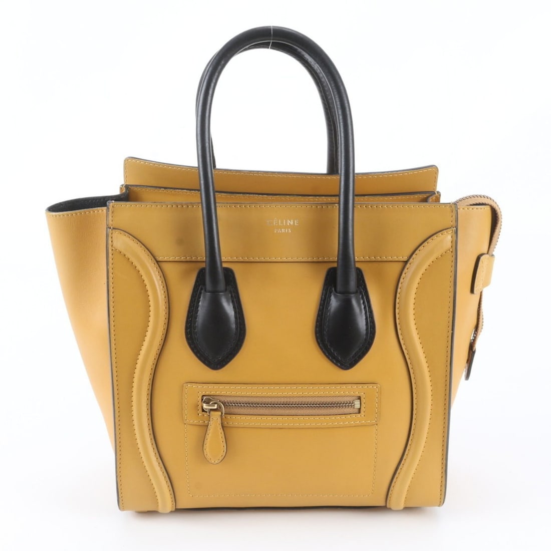 Celine Luggage Micro Shopper Leather Handbag Tote Bag for Women: --- Catalog ---Category: SizeSize (HxWxD): 25cm x 25cm x 13cm / 9.84'' x 9.84'' x 5.11''Category: DesignType: Handbag, Tote bagColor: Black, YellowGender: WomenMaterial: Leather Category: