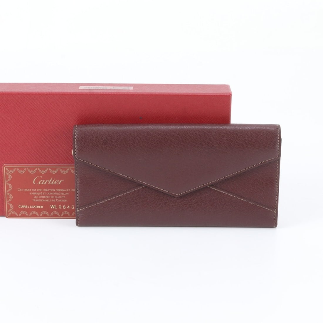 Cartier Envelope L3001317 Leather Long Wallet with Guarantee Card - Women's