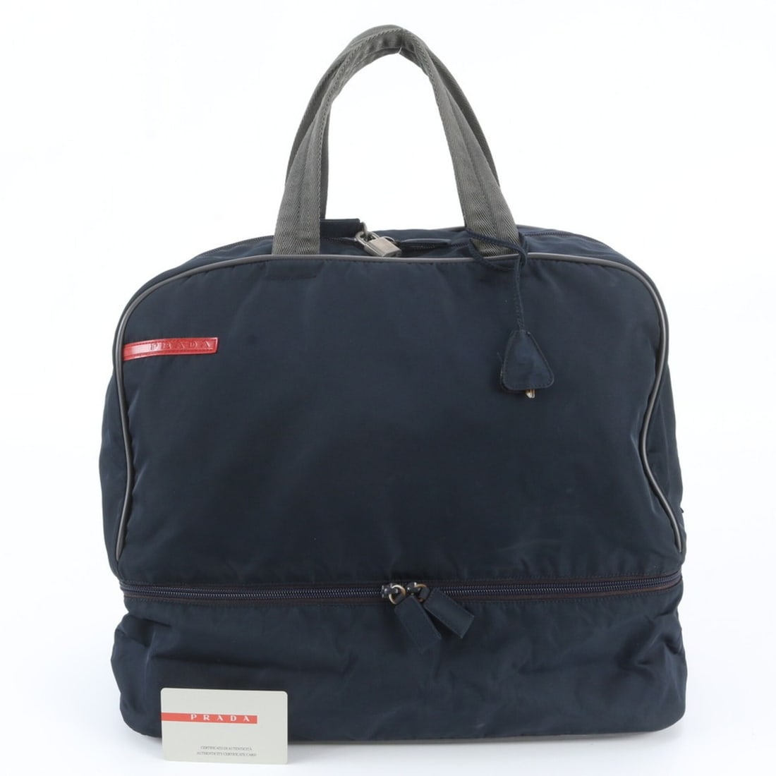 Pradasports Prada Sport V300 Boston Bag/Tote Bag/Carry-on Bag with Guarantee Card, Navy Blue, Men's