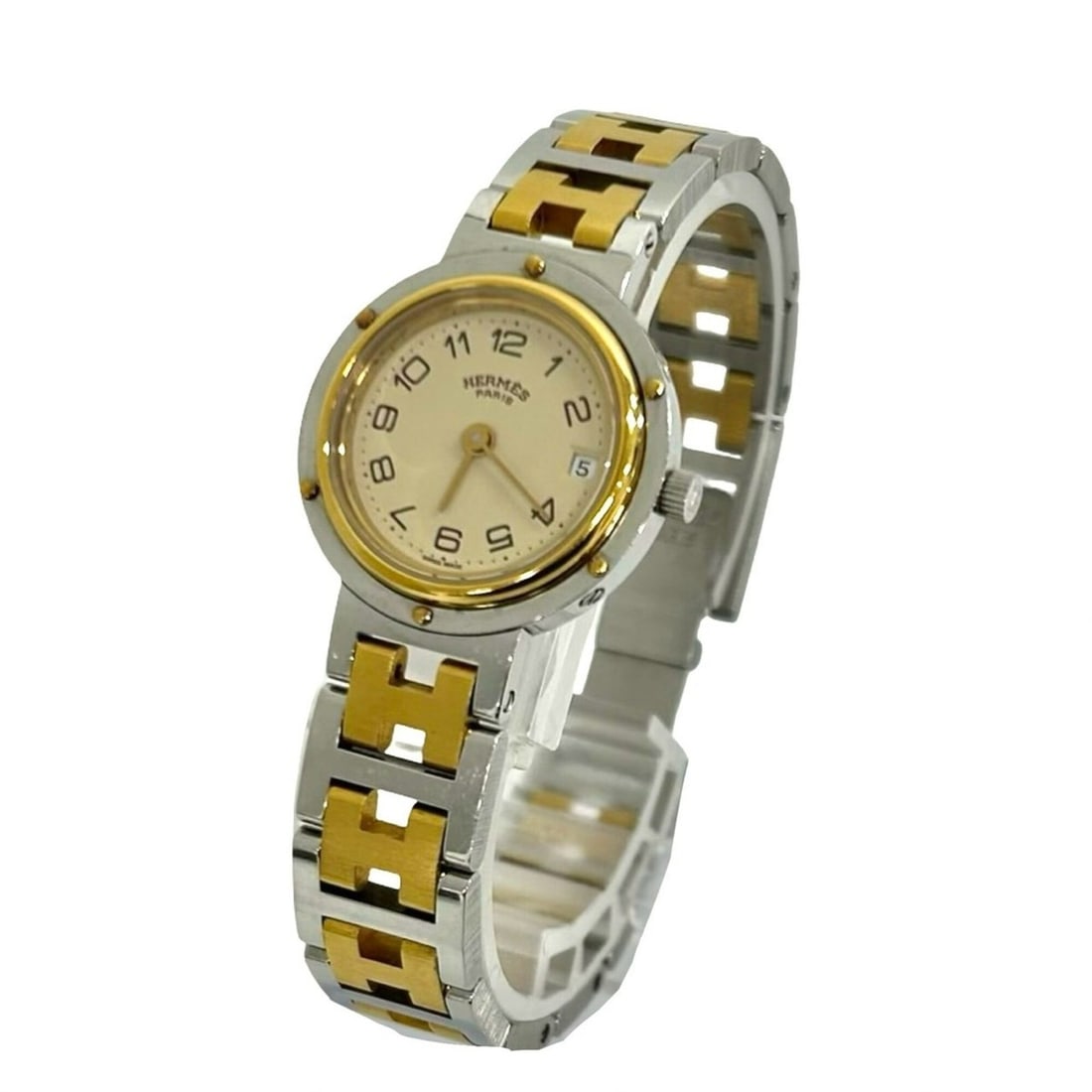 HERMES Vintage Clipper Stainless Steel GP Quartz Wristwatch, Silver/Gold, 64338