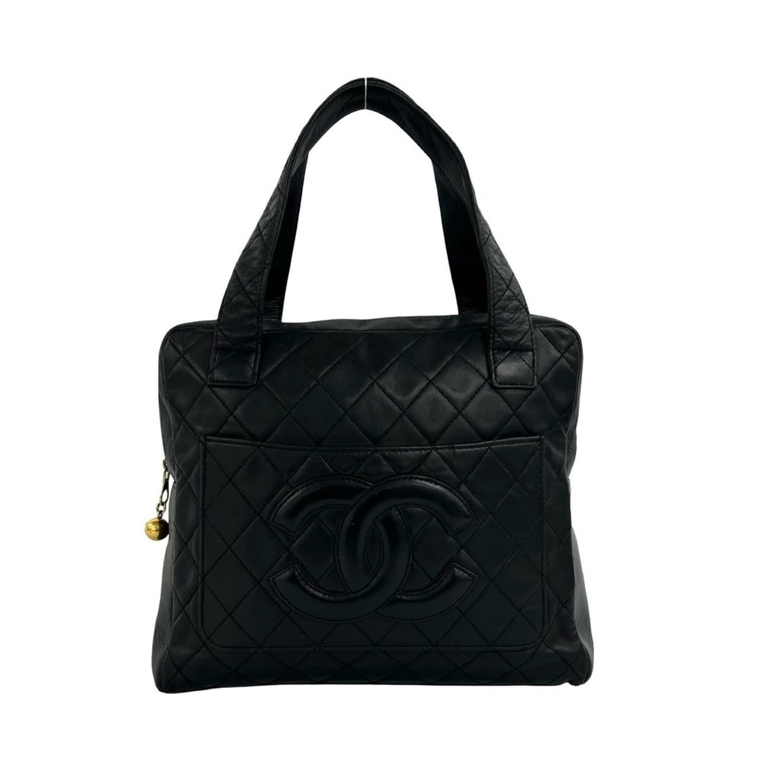 CHANEL Vintage Matelassé Coco Mark Lambskin Leather Handbag, Black 30726
